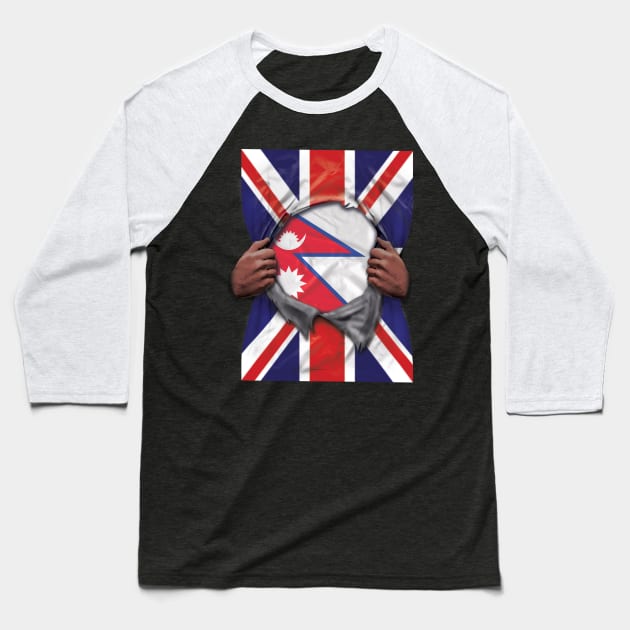 Nepal Flag Great Britain Flag Ripped - Gift for Nepalese From Nepal Baseball T-Shirt by Country Flags